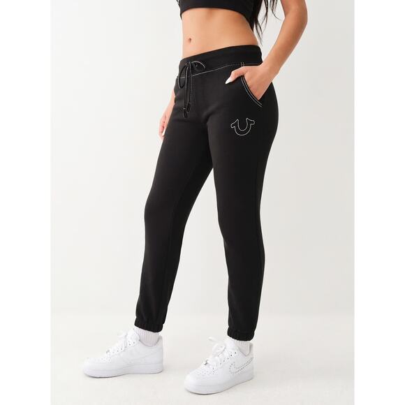 NWT True Religion Big T Logo Jogger in Black‎ Women’s Size XXS - Picture 1 of 9